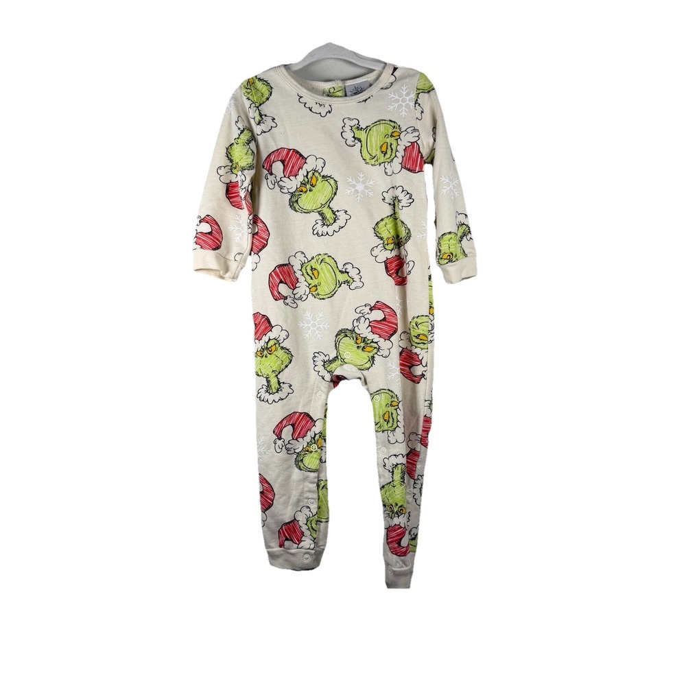 Dr Seuss The Grinch Baby 18months One Piece White Christmas‎ Pajamas Button